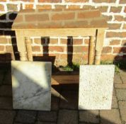 Pine side table with granite top & 2 small pieces of marble