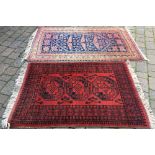 Red Afghan Nahzat rug 157cm by 102cm & a pink & blue Afghan rug 187cm by 110cm