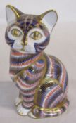 Royal Crown Derby paperweight of a cat with ceramic stopper
