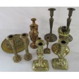 Assorted brass candlesticks etc (and a ladle not shown in picture)