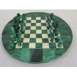 Circular Malachite chess board and pieces D 32 cm (NB all chess pieces in green malachite only)