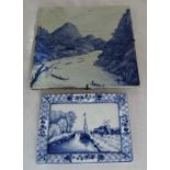 Delft tile 16 cm x 12 cm & and a Victorian hand painted tile 'Expedition against the Interior