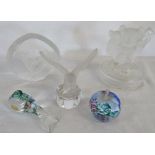 Various paperweights and crystal figures inc Royal Crystal Rock, Goebel,