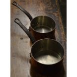 2 heavy copper pans marked Le Gourmet,