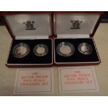2 1990 silver proof five pence two-coin sets,