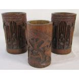 3 large bamboo brushpots H 21 cm and 19 cm