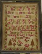 Victorian framed sampler by Bessie Fotherby,