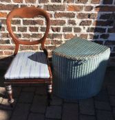 Lloyd Loom style corner basket & a Victorian balloon back dining chair