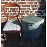 Lloyd Loom style corner basket & a Victorian balloon back dining chair