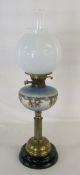 Victorian brass oil lamp with blue reservoir H 66 cm