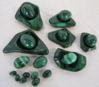 Quantity of Malachite polished eggs and stands (largest egg L 6 cm)