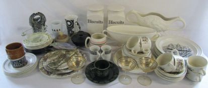 2 boxes of assorted ceramics inc Portmeirion and champagne glasses etc