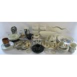 2 boxes of assorted ceramics inc Portmeirion and champagne glasses etc