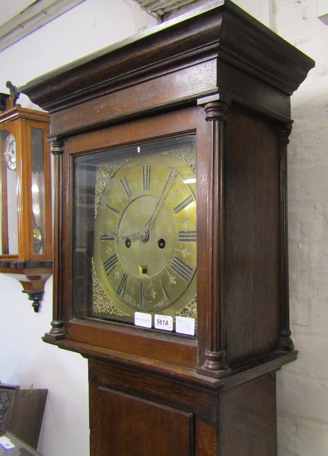 18th century 8 day longcase clock with brass dial & at oak case maker Jon Waldron Tiverton Ht 193cm - Image 4 of 12