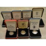 7 silver proof one pound coin commemorative coins including 1991, 1992, 1993, 1993 piedfort,
