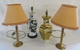 Pair of brass table lamps & 2 others