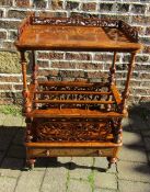 Victorian burr walnut canterbury whatnot with pierced fret work,