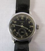 Timor - World War II British Military Issue 'Dirty Dozen' wristwatch with black leather strap,