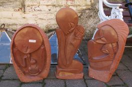 3 stone figural sculptures hand crafted in Zimbabwe H 43,