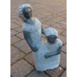 Mother and daughter stone figure hand crafted in Zimbabwe H 44 cm