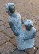 Mother and daughter stone figure hand crafted in Zimbabwe H 44 cm