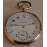 Yellow metal 'Imperial Watch' pocket watch with back plate marked '14K' and Swiss squirrel hallmark