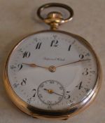 Yellow metal 'Imperial Watch' pocket watch with back plate marked '14K' and Swiss squirrel hallmark