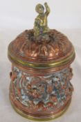 Brass and copper ornate tobacco jar H 17 cm