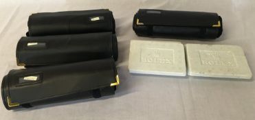 4 jeweller's roll up cases & 2 Rolex polystyrene packaging box inserts