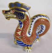 Royal Crown Derby paperweight of a dragon with gold stopper