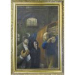 Large oil on canvas 'A Refusal' by R Wilson dated 72 63 cm x 88 cm (size including frame)