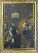 Large oil on canvas 'A Refusal' by R Wilson dated 72 63 cm x 88 cm (size including frame)