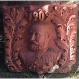 Terracota wall plaque of King Edward VII dated 1902 Ht43cm