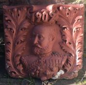 Terracota wall plaque of King Edward VII dated 1902 Ht43cm