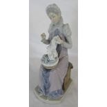 Lladro figure of a medieval lady sewing a trousseau marked Daisa 1980 H 30 cm