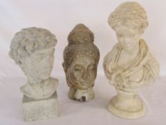 3 busts H 38 cm and 31 cm