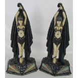 Pair of resin Art Deco style figurines H 52 cm