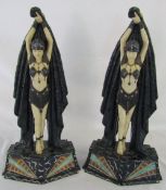 Pair of resin Art Deco style figurines H 52 cm