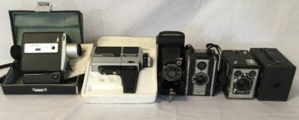 Sanko Super Micro-CM & Hanimex Loadmatic cine cameras & 4 vintage cameras