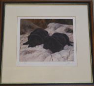 John Trickett 'Side by Side' signed limited edition print of two puppies in the snow,