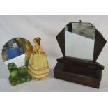 2 Art Deco mirrors - chalk crinoline lady & an oak hall mirror with drawer H 35 cm