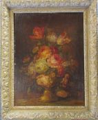 Framed oil on board still life of flowers ('From John and Mary Dec 1914' to verso) 40 cm x 49 cm