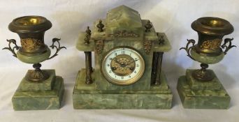 Early 20th century onyx & gilt metal clock garniture