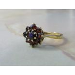 9ct gold garnet cluster ring size L total weight 1.