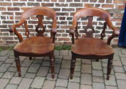 Pair of unusual Victorian mahogany open armchairs on turned legs,