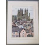 Framed watercolour 'Lincoln' by Eric Scotney 49 cm x 65 cm (size including frame)