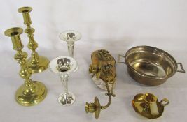 Candlesticks and brassware etc