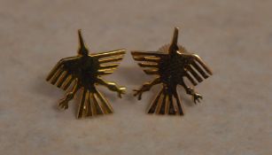 Pair of 18ct gold eagle style earrings (one butterfly missing) total approx weight 2.
