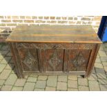 Late 17th century oak coffer on stile legs L 120 cm D 56 cm H 67 cm