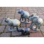 4 stone elephants (largest L 24 cm H 27 cm)